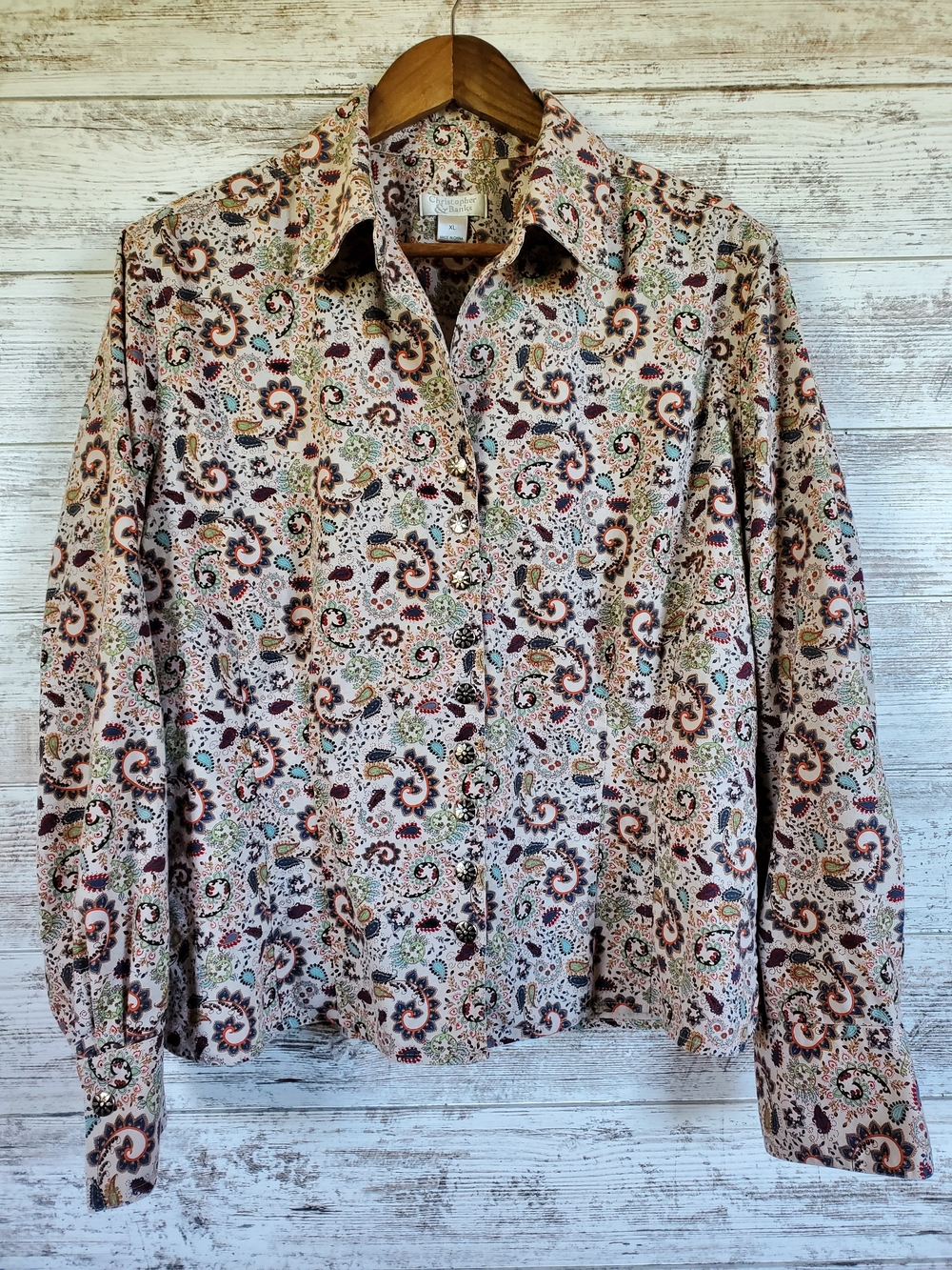 Christopher & Banks Paisley Linen Snap Button Shirt Jacket